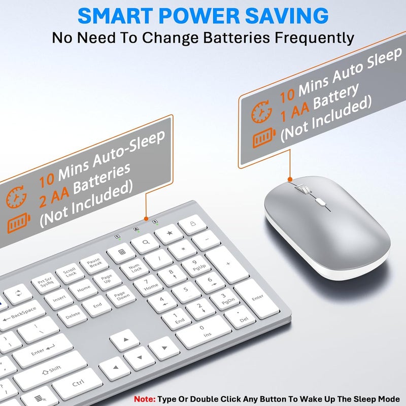 EDJO Wireless Keyboard and Mouse Combo, Full Size Keyboard and Mouse, Long Battery Life, Optical Mouse, 2.4G Lag-Free Cordless Mice Keyboard Set Ultra Slim Design for Computer, Laptop, PC, Windows (Silver) - Image 5